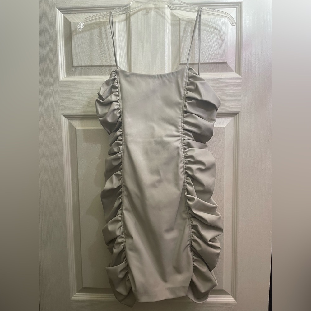 Elegant Gray Ruched Dress